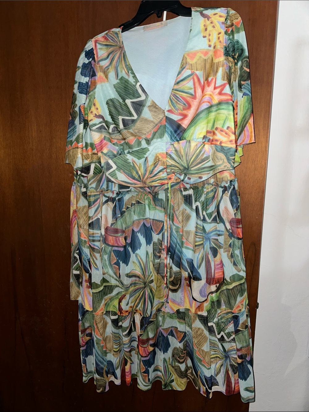 Tropical Print V-Neck Midi Dress in Multicolor